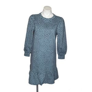 ANN TAYLOR Blue Dress Peplum Flounce Animal Print Sweatshirt Size Medium Petite
